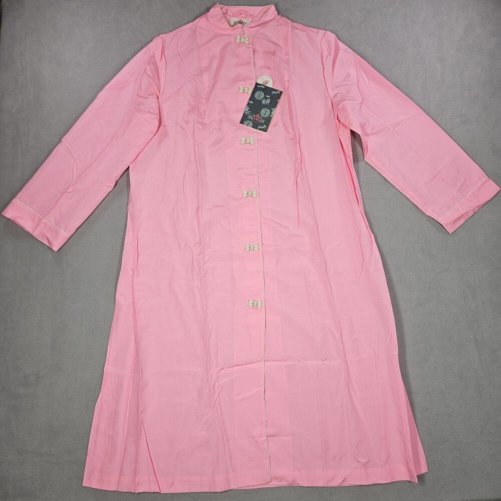 Vintage Dynasty‎ Hong Kong Silk Caftan Robe Size 14 Pink Dressing Gown Coat